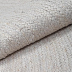 HOMEMONDE Handwoven Jute Area Rug - 3 feet Round Natural Yarn Loom Braided Rug - Eco-Friendly Boho Farmhouse Reversible Design for Bedroom, Living Room, and Kitchen (Off-White)