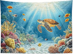 HVEST Blue Ocean Sea Turtle Tapestry Coastal Under the Sea Tropical Fish Coral Wall Tapestry for Bedroom Underwater World Sea Life Tapestries Wall Art Decor for Living Room Dorm, 40L x 60W Inches