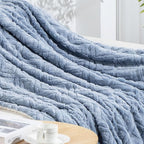 EverGrace Jacquard Boho Sherpa Fleece Throw Blanket for Couch, Super Soft Cozy Fuzzy Plush Blankets for All Seasons, Reversible Thick Warm Blanket for Bed, Sofa, Living Room, Blue Linen, 60" x 80"