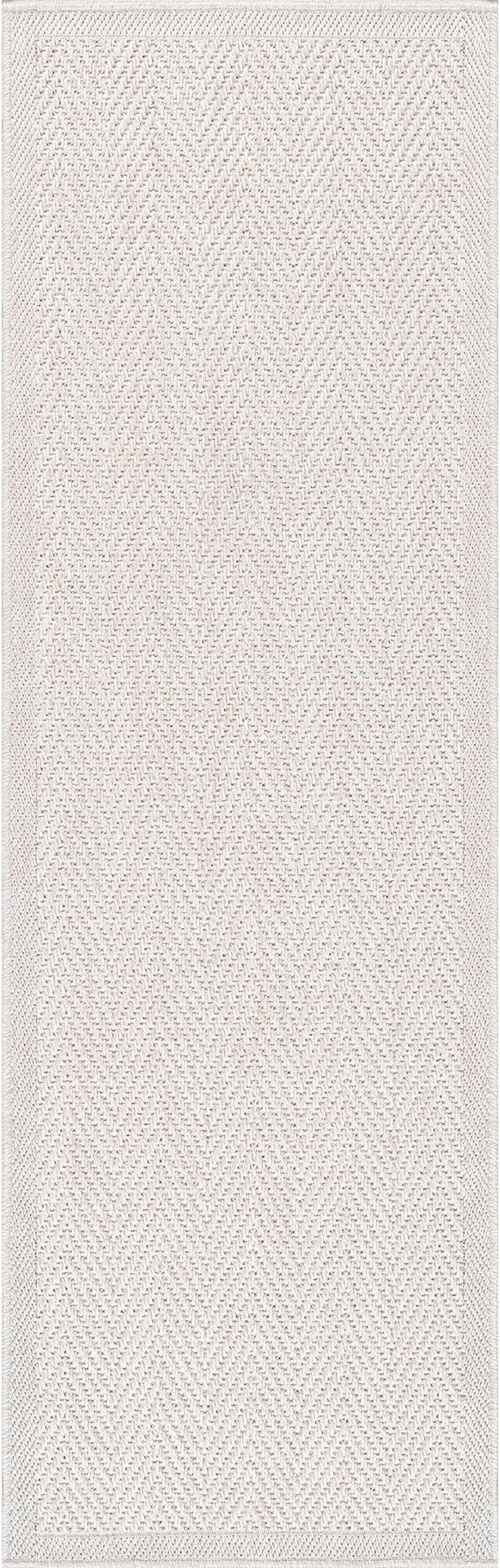 CAMILSON Indoor and Outdoor Runner Rug Off-White Herringbone Seagrass Boho Design Easy-Cleaning Non Shedding Fiber Living Room Bedroom Garden Patio and Kitchen Washable Outside Carpet Alfombras (2x7)