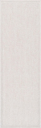 CAMILSON Indoor and Outdoor Runner Rug Off-White Herringbone Seagrass Boho Design Easy-Cleaning Non Shedding Fiber Living Room Bedroom Garden Patio and Kitchen Washable Outside Carpet Alfombras (2x7)