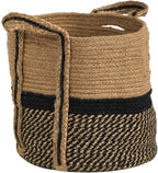 Nearly Natural 13in. Boho Chic Basket Natural Jute Basket Planter, Black Bottom Natural Top with Handles