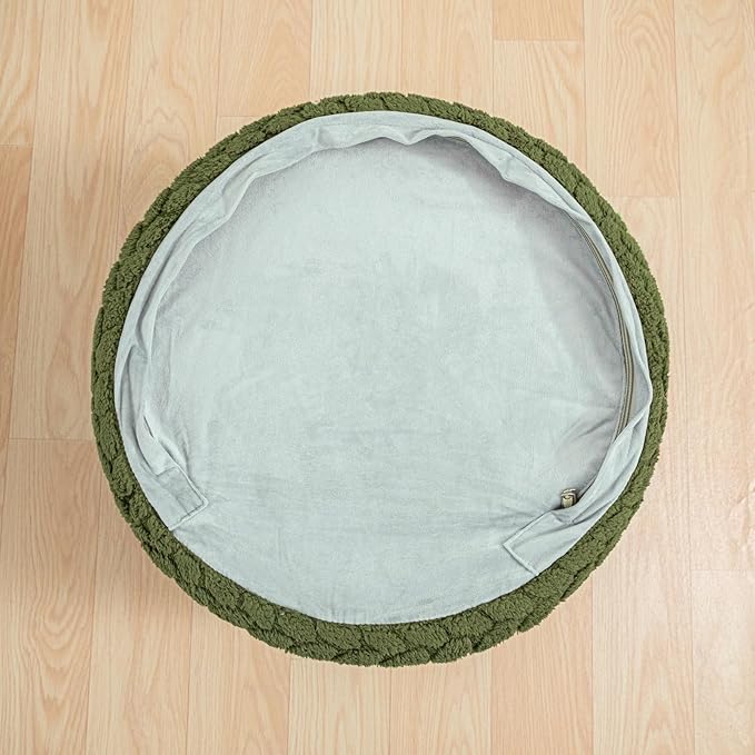 Round Pouf Ottoman 20 x 20 x 14 Inches Boho Poof Home Decor Floor Pouffe Ottoman Foot Rest for Couch Sofa Bean Bag Chairs Living Room Bedroom (Green)