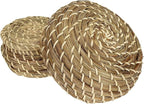 Dicunoy Set of 3 Small Wicker Basket with Lid, Round Woven Seagrass Baskets, Little Handmade Rattan Storage Basket Box for Shelf, Home, Bathroom Decor