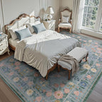 AMOAMI Vintage Floral 5x7 Area Rugs for Living Room Rug, Machine Washable Rug Non Slip Large Area Rug for Bedroom Indoor Low Pile Carpet Ultra Soft Boho Rugs for Dining Room Playroom Office, Green