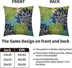 Navy Blue Green Teal Pillow Covers 20X20 Inch Set of 2, Modern Geometry Dahlia Floral Print Decorative Throw Pillow Covers Outdoor Farmhouse Cushion Case for Home Couch Sofa Bed Decoration