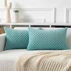 Kevin Textile 14x24 Inch Pillow Cover 1 Pack Boho Decorative Soft Striped Corduroy Lumbar Farmhouse Color Accent Rectangle Cushion Case for Living Room Couch Sofa Bed, Aqua Green