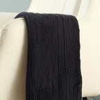 CREVENT Knitted Decorative Throw Blanket for Couch Sofa Chair Bed，Soft Warm Cozy Light Weight for Spring Summer (50''X60'' Black)