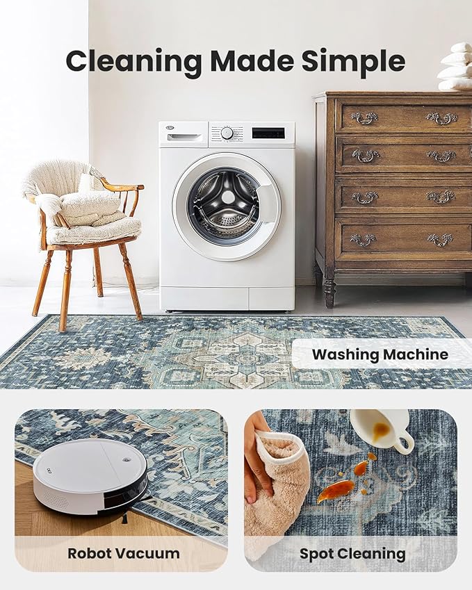 AMADA HOMEFURNISHING 2x4 Washable Area Rug, Low-Profile Entryway Rug with Non-Slip Backing & Durable Edge Binding, Vintage Rug Pattern, Small Rugs for Entryway, Kitchen & Living Room