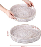 Hipiwe Round Rattan Serving Tray with Handles - Hand-Woven Wicker Tray - Decorative Candle Organizer - Storage for Breakfast, Drinks, Snacks - Coffee Table Centerpiece - Large (11.8" x 11.8" x 1.9")