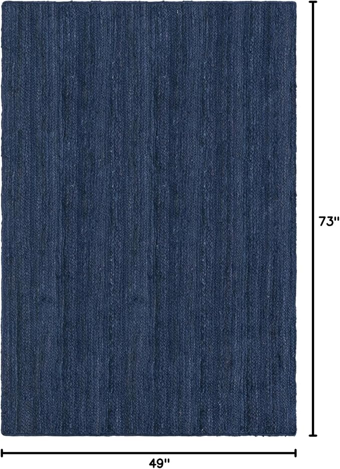 Unique Loom Braided Jute Collection Area Rug - Dhaka (4' 1" x 6' 1" Rectangle, Navy Blue)