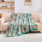 Boho Blanket Throw Quilt, 100% Cotton Soft Light Weight Throw Blankets for Summer, 60"x80" Farmhouse Flower Decorative Blankets, All Season Rustic Reversible Bohemian Throw Quilt