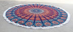 Round Beach Tapestry Turquoise Mandala Throw/Boho Hippie Beach Blanket Roundie/Indian Cotton Bohemian Large Round Table Cloth-Home Decor/Yoga Mat Meditation Picnic Rug (42", Orange and Blue)