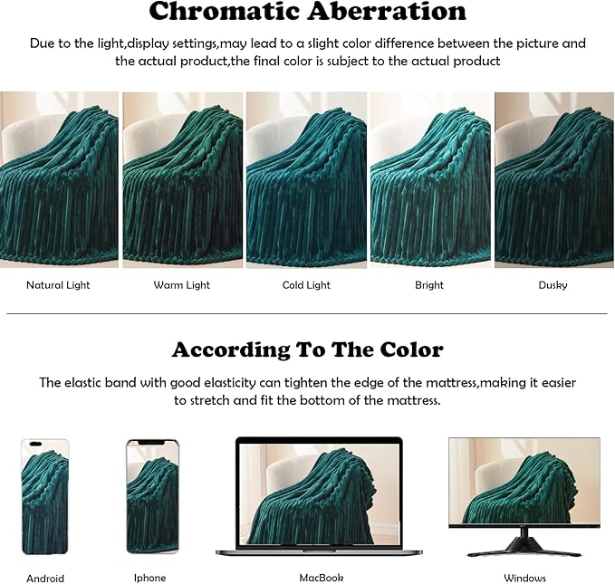 NEWCOSPLAY Super Soft Queen Blanket Dark Teal Premium Silky Flannel Fleece 3D Ribbed Jacquard Lightweight Bed Blanket All Season Use (Dark Teal Ribbed, Queen(90"x90"))
