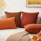 Kevin Textile Fall 14x24 Inch Pillow Cover 1 Pack Boho Decorative Soft Striped Corduroy Lumbar Farmhouse Solid Color Accent Rectangle Cushion Case for Living Room Couch Sofa Bed, Rust