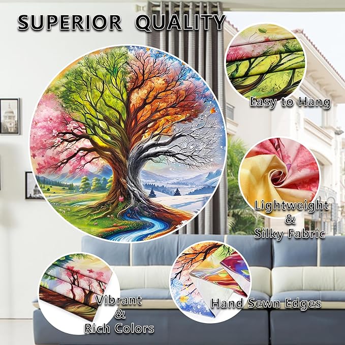 Dermijer Colorful Tree of Life Tapestry Four Seasons Trees Tapestrie Spring Flower Green Summer Autumn Leaves Winter Snowflake Magical Natural Landscape Wall Hanging for Home Decor L59.1×W51.2