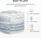 Anji Mountain Pouf Ottoman Foot Rest, Handmade Ottoman Pouf, Comfortable Foot Stool, Decorative Floor Seating for Living Room Decor, Bedroom & Home Décor Accent - Denim Sky