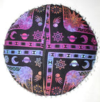 CRAFT KALA Large Round Bohemian Floor Pillow Pouf Cover Mandala Meditation Room Pillow Cover for Adults Boho Seating Poufs Cushion Cover for Kids Playroom 32" Round Multi Purple Burning Sun