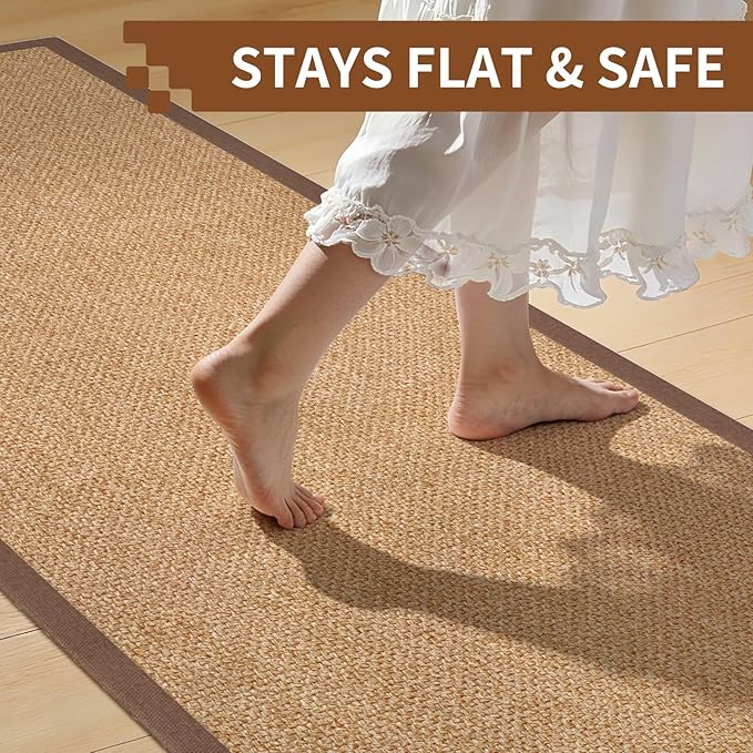 Washable Hallway Runner Rug 2x5 Jute Like Kitchen Runner Mat Rugs Non Slip, Woven Soft Entryway Farmhouse Runner Boho Floor Carpet for Indoor Laundry Hall Backdoor Bedroom Living Room, Brown