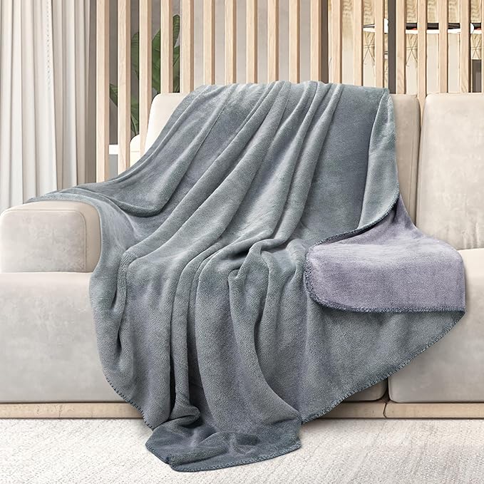 Mon Chateau 60" x 70" Fireside Mélange Throw Blanket, Contrast Stitching Soft Blanket for Queen-Size Bed, Couch, or Sofa, Cozy Home Decor and Stylish Living Room Comfort, Sagewood