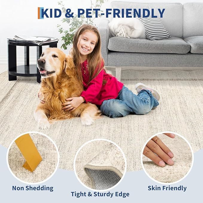 GarveeHome Scalloped Washable Rug, 2x3 Kitchen Rugs for Entryway Bathroom, Soft Door Mat Indoor Entrance Ultra-Thin, Small Non-Slip Throw Carpet for Bedroom Entry Laundry, Beige