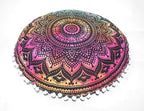 CRAFT KALA Large Round Bohemian Floor Pillow Pouf Cover Mandala Meditation Room Pillow Cover for Adults Boho Seating Poufs Cushion Cover for Kids Playroom 32" Round Multi Ombre
