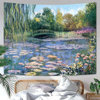 Accnicc Monet Water Lilies Tapestry Green Floral Plant Tapestries Aesthetic Monet Wall Art Posters Nature Flower Garden Landscape Small Tapestrys for Bedroom Living Room Dorm 60 x 44 Inch