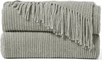 inhand Throw Blanket for Couch Bed,Chunky Chenille Woven Soft Blankets with Tassels, Cozy Boho Farmhouse Fall Winter Decor,Warm for Women,60"x80",Medium Thick-Light Grey