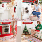 Gingerbread Man Candy Cane Christmas Rugs for Kitchen Floor, Mats for Kitchen Floor Non Slip, 2PCS Rubber Kitchen Mat, Washable Cushioned Runner Carpet Rug for Sink Laundry 15.7"×27.5" +15.7"×47" Pink