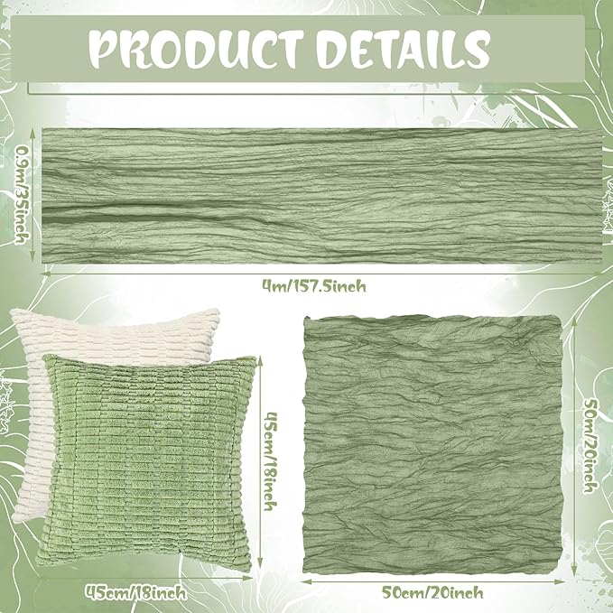 91 x 71 Extra Large Outdoor Boho Picnic Blanket with Sage Green Table Runner, 6 Throw Pillow Covers 6 Napkins Woven Cotton Yarn Oversize Beach Blanket Washable Picnic Camp Wedding