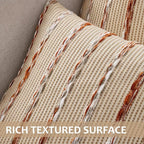 ANRODUO Boho Woven Chenille Pillow Covers 18x18 Inch Set of 2 Soft Textured Decorative Cushion Case with Striped Farmhouse Accent Neutral Pillowcase for Couch Sofa Bed Living Room Decor, Rust Stripe