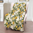 Lemon Botanical Blanket 40×50 Inch,Vintage Hand Drawn Citrus and Blueberry Lightweight Flannel Throw with Script Background,French Country Home Decor,Gifts for Girls,Women