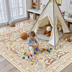 Lahome Sylvie Fall Boho Washable Area Rugs 5x7 for Bedroom, Bohemian Brown Rugs for Living Room, Soft Floral Thin Carpet for Kids Room Apartment Dorm Home Decor, Ochre Fall