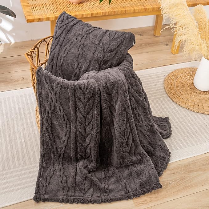 YUSOKI Sherpa Large Throw Blanket Single Layer,Light Weight(1.7lb),370GMS-3D Stylish Design for Gift Home Decor (Morel,50"x65")