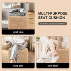 16'' Round Ottoman Natural Seagrass Braided Poof Hand Weaving Round Ottomans Boho Footrest Stool for Home Living Room Bedroom Patio(Natural)