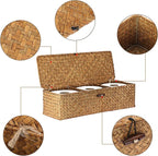 Sumnacon Extended Seagrass Storage Basket with Lid 3-Section Wicker Storage Basket,Small Woven Shelf Basket for Toiletries Tampon Storage,Seagrass Basket for Shelf Bathroom Toilet Counter,Caramel