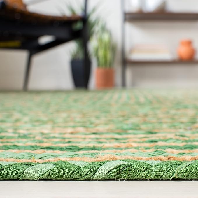 SAFAVIEH Cape Cod Collection Runner Rug - 2'3" x 7', Green & Natural Brown, Handmade Jute & Cotton, Woven Braided Design (CAP202Y)