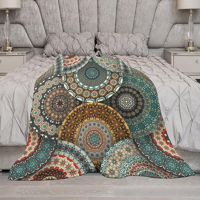 Bohemian Throw Blanket Colorful Vintage Floral Mandala Flower Aztec Boho Blanket for Sofa Bed Couch Chair Or Dorm 30"x40"