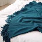 Homiest Decorative Knitted Throw with Fringe, Lightweight Acrylic Knit Blanket, Soft & Cozy Tassel Blanket for Couch, Sofa, Bed (Turquoise, 50 x 60 Inch)