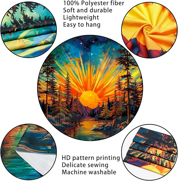 Racunbula Forest Sun Trippy Nature Tree Hippie Boho Mountain Wall Tapestry Aesthetic Starry Sky Vintage Magic River Hanging for Bedroom