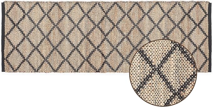 · REDEARTH · Jute Cotton Area Rug, Sustainable Handwoven, Non-Shedding, Soft & Durable – Reversible, Neutral Tones for Home Décor in Living Room, Dining, Bedroom (Sierra Loom Black, 2'x6'), Set of 2