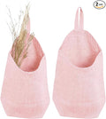 100% Linen Hanging Storage Bags Baskets 2 Pcs, Small Wall Storage Bag for Kitchen, Bedroom, RV Camper Organizer, Sewing Room, Nursery Storage, Kids Room (Pink)