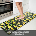 MAYHMYO Lemon Kitchen Mat Set of 2 - Anti Fatigue Mats for Kitchen Floor - Non Slip Cushioned Rugs for Standing - Lemon Decor (17.3"×29"+17.3"×47"-0.4") Black