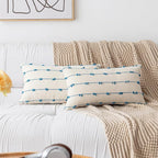 Boho Throw Pillow Covers 12x20 Set of 2 Modern Farmhouse Decorative Cushion Case Tufted Linen Square Pillows Cover Neutral Pillow Cases Accent Pillowcase for Sofa,Couch,Bed,Beige and Blue