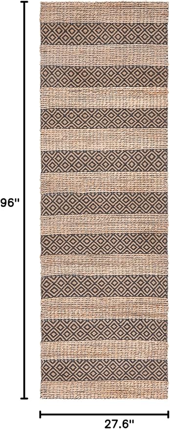 SAFAVIEH Natural Fiber Collection Runner Rug - 2'3" x 8', Charcoal & Natural, Handmade Boho Farmhouse Rustic Jute & Cotton, Ideal for High Traffic Areas in Living Room, Bedroom (NFB653H)