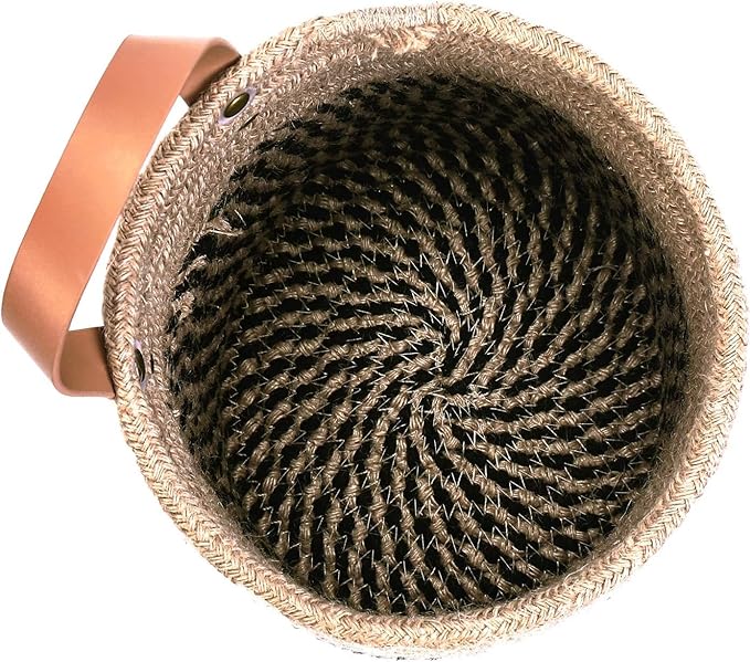 2pack Small Hanging Baskets-Cotton Rope Wall Basket with Handle, Hanging Storage Basket, Shelf Baskets Storage Bin Closet Organizer - 6.3" x 7", Woven Plant Basket (Jute-black)