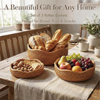 10.2” Fruit Basket, Wicker Basket Rattan Fruit Bowls, Small Decorative Bread Baskets, Handwoven Storage Basket, Natural Woven Serving Bowls Kitchen Counter Organizing Dining Room Snack Vegetable
