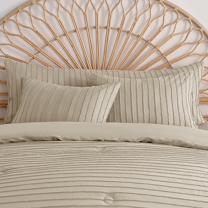 JELLYMONI Pillowcases Body Size Khaki 1 Pack Boho Striped Bed Pillow Covers 20x54in Polyester Envelope Pillow Shams Tufted Bohemian Textured (Pillows are not Included)