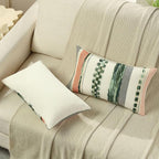 FUTEI Green Decorative Throw Pillow Covers 12x20 Inch Set of 2, Soft Tufted Striped Textured Accent Pillow Case,Boho Pillows for Couch Decor