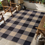 Tangsoo Checkered 4x6 Washable Easy Jute Area Rug for Patio,Non-Slip Black Grey Indoor Outdoor Rug,Modern Throw Mat Ultra Thin Carpet for Front Porch Kitchen Bedroom Foyer